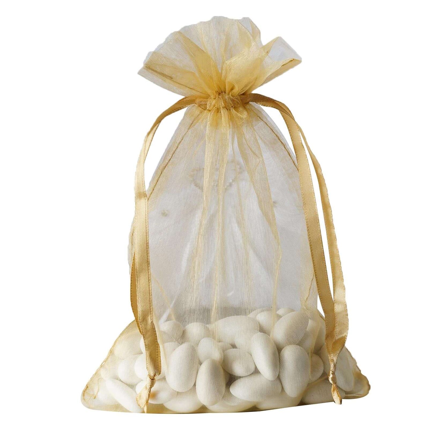 10 Pack 6"x9" Gold Organza Drawstring Wedding Party Favor Gift Bags - Linen Luxes