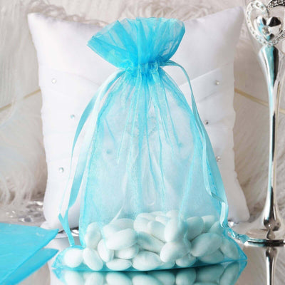 10 Pack 6"x9" Turquoise Organza Drawstring Wedding Party Favor Bags - Linen Luxes