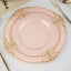 10-Pack Plastic 8" Round Dessert Plates in Blush with Gold Leaf Embossed Rim - Disposable Vintage Baroque Style Salad Plates