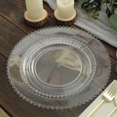 10-Pack Clear Plastic Dessert Plates â€“ 8" Round with Beaded Rim, Disposable for Parties & Events