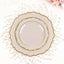 10-Pack Plastic 8" Round Dessert Plates in Taupe with Gold Scalloped Rim - Disposable Appetizer/Salad Plates