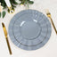 10-Pack Plastic 9" Round Dinner Plates in Dusty Blue Ruffled Rim with Gold Edging - Sturdy Disposable Dinnerware