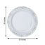 10 - Pack Dessert Plates Lace Rim Design White with Silver - Plastic Disposable Appetizer Plates for Events 6" - Linen Luxes