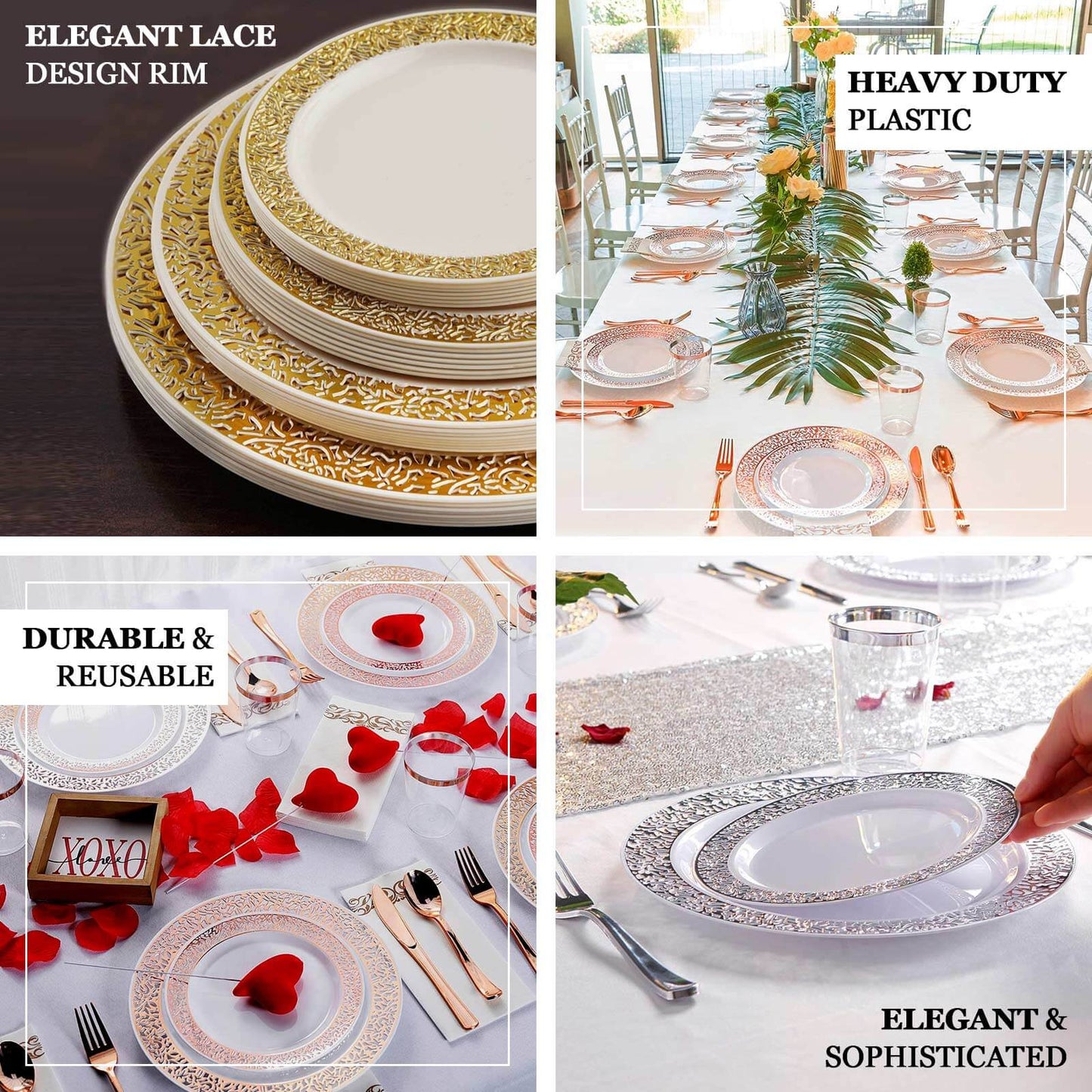 10 - Pack Dessert Plates Lace Rim Design White with Silver - Plastic Disposable Appetizer Plates for Events 6" - Linen Luxes