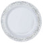10 - Pack Dessert Plates Lace Rim Design White with Silver - Plastic Disposable Appetizer Plates for Events 6" - Linen Luxes