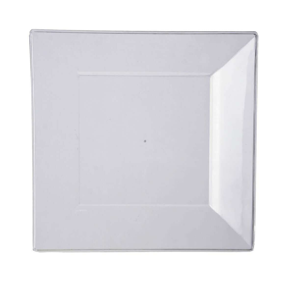 10 - Pack Dessert Plates Square Design with Wide Rim Glossy Clear - Plastic Disposable Plates for Events 6" - Linen Luxes