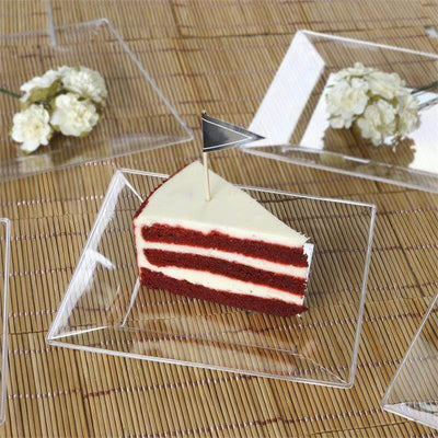 10 - Pack Dessert Plates Square Design with Wide Rim Glossy Clear - Plastic Disposable Plates for Events 6" - Linen Luxes