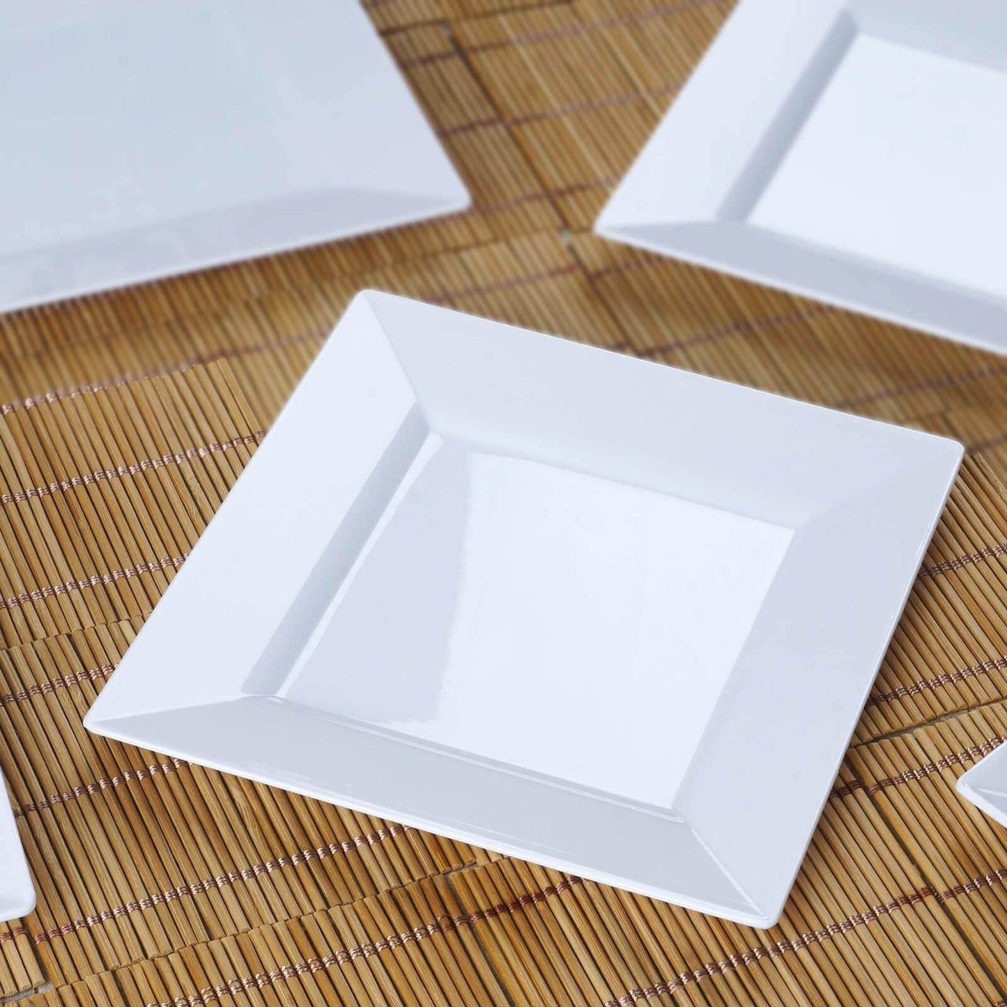 10 - Pack Dessert Plates Square Design with Wide Rim Glossy White - Plastic Disposable Plates for Events 6" - Linen Luxes