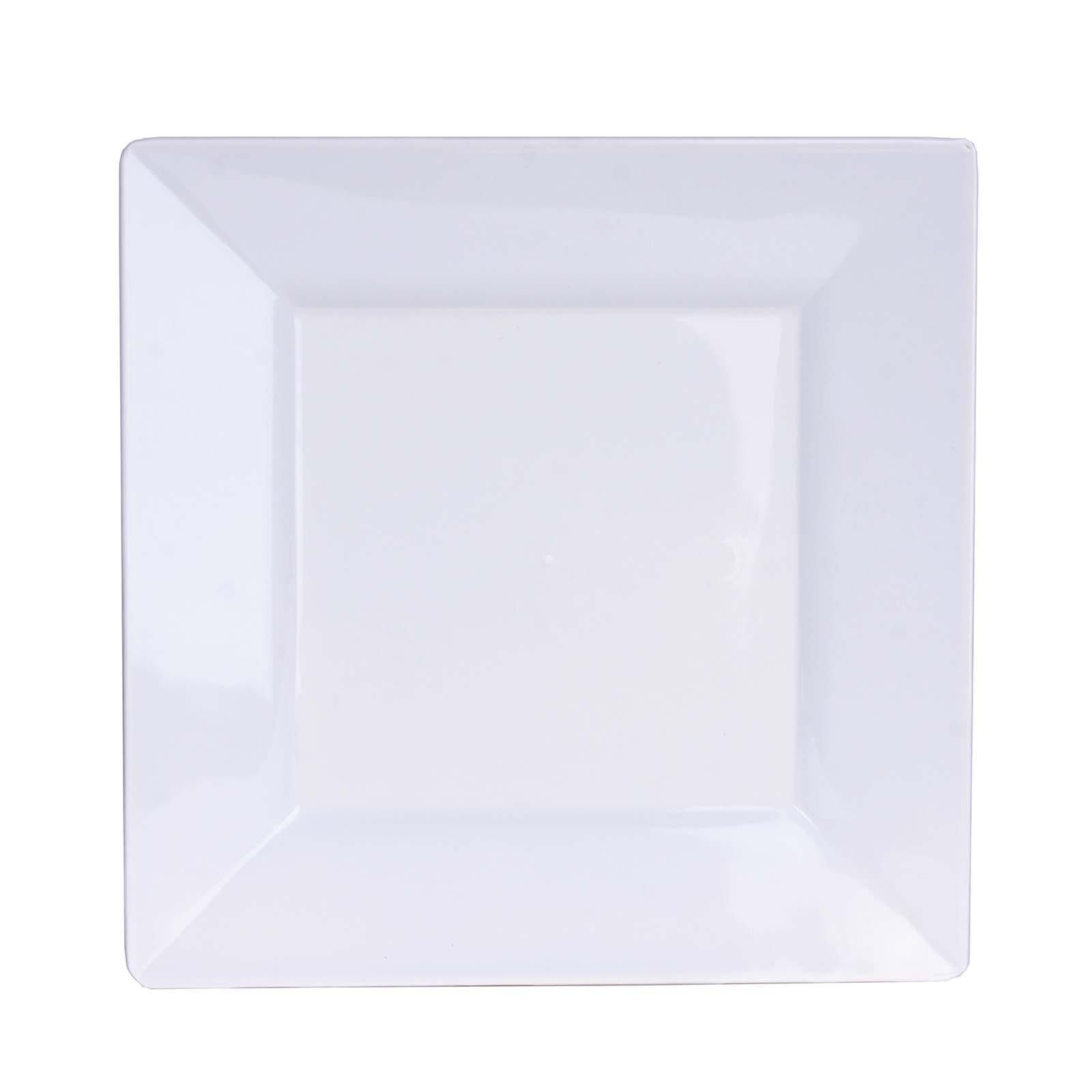 10 - Pack Dessert Plates Square Design with Wide Rim Glossy White - Plastic Disposable Plates for Events 6" - Linen Luxes