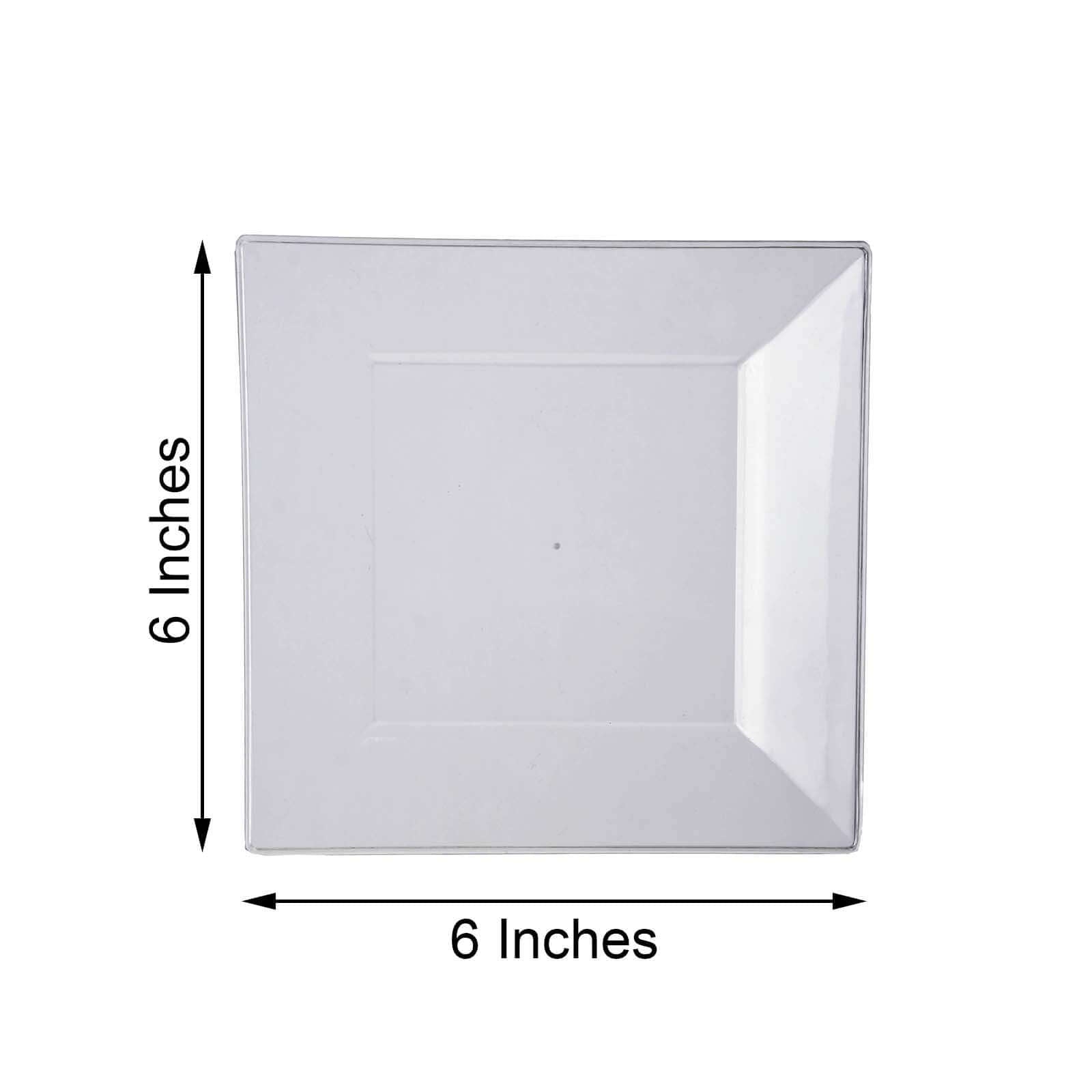10 - Pack Dessert Plates Square Design with Wide Rim Glossy White - Plastic Disposable Plates for Events 6" - Linen Luxes