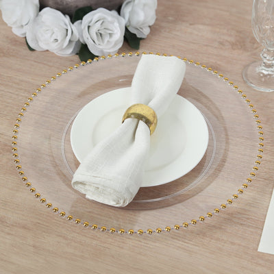 10-Pack Economy Round Plastic Charger Plates 13" in Clear with Gold Beaded Rim, Stylish Dinner Party Serving Plates