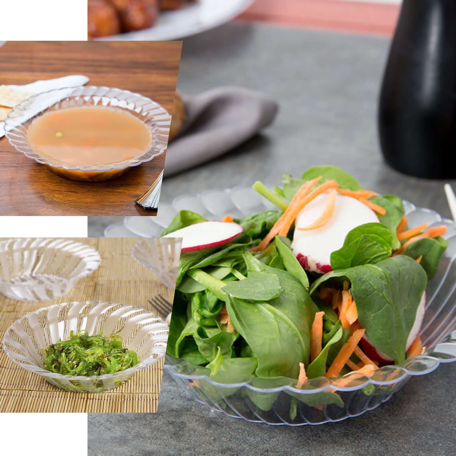 10 - Pack Hard Plastic Fruit Bowls Clear Flared Design - Durable Disposable Bowls for Desserts 5oz - Linen Luxes