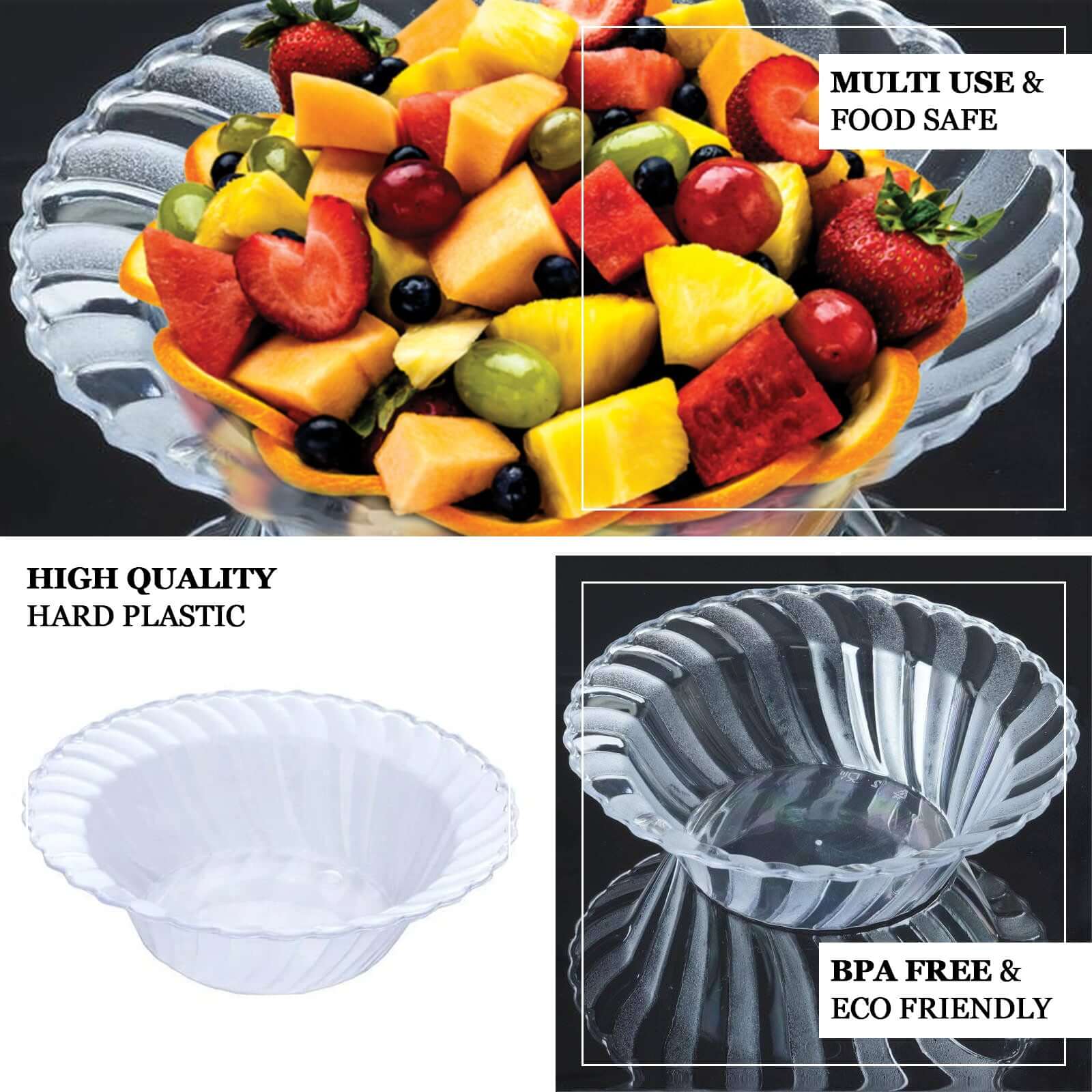 10 - Pack Hard Plastic Fruit Bowls Clear Flared Design - Durable Disposable Bowls for Desserts 5oz - Linen Luxes