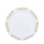10 - Pack Plastic 7.5" Round Appetizer Plates in White with Gold Embossed Scalloped Edge - Chic Disposable Salad Plates for Special Occasions & Banquets - Linen Luxes