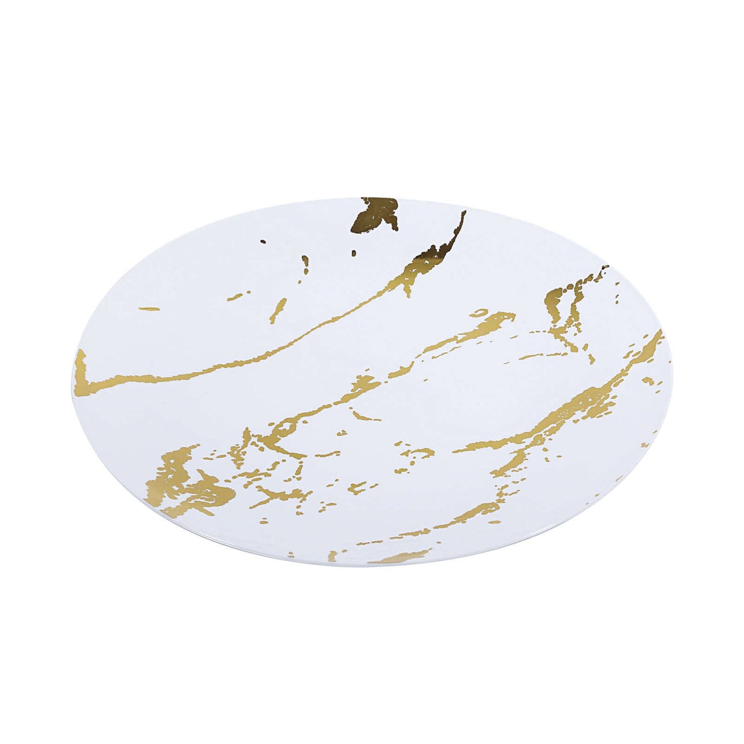 10 - Pack Plastic 8" Round Dessert Plates in White with Gold Marble Print - Disposable Appetizer/Salad Plates for Chic Banquets & Special Occasions - Linen Luxes
