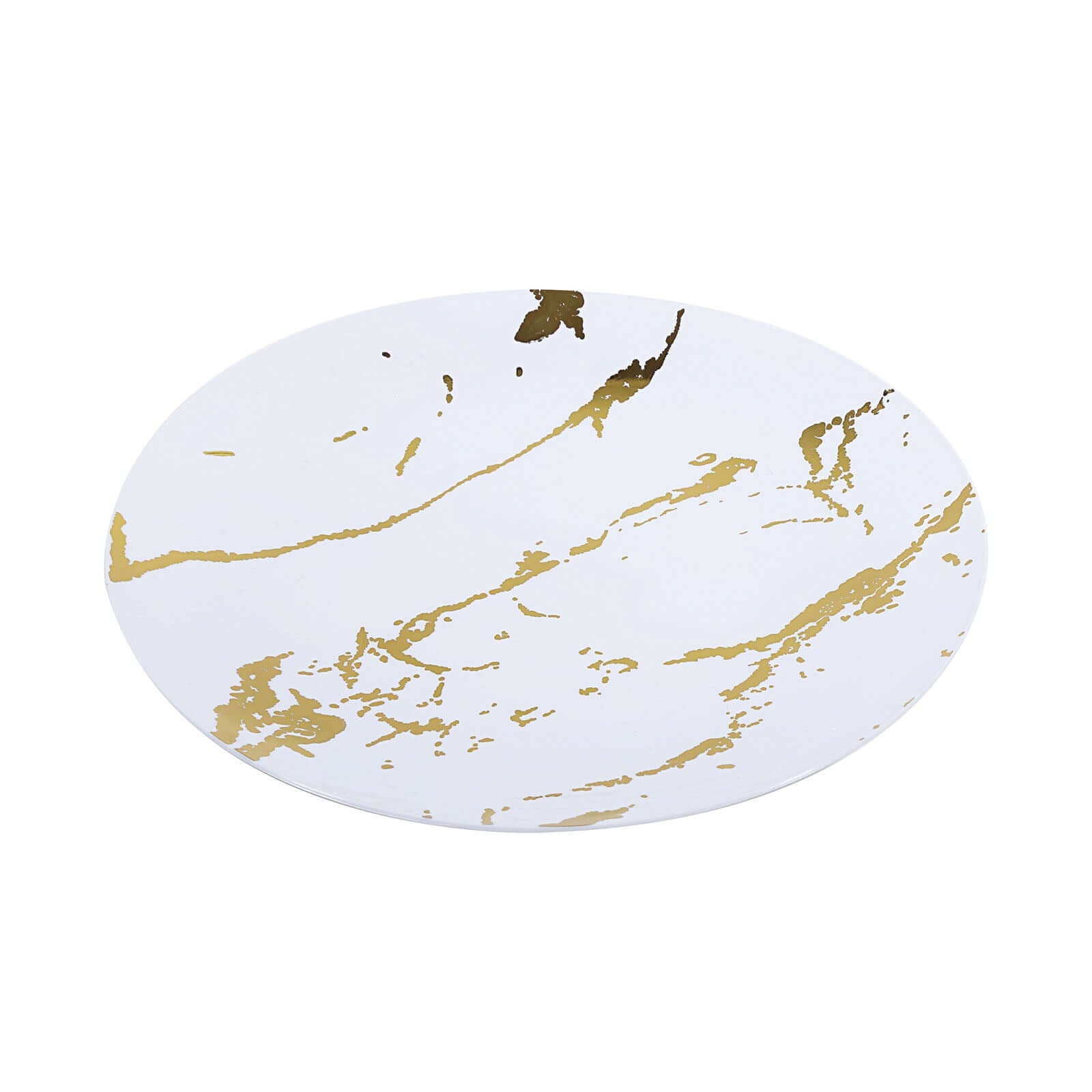 10 - Pack Plastic 8" Round Dessert Plates in White with Gold Marble Print - Disposable Appetizer/Salad Plates for Chic Banquets & Special Occasions - Linen Luxes