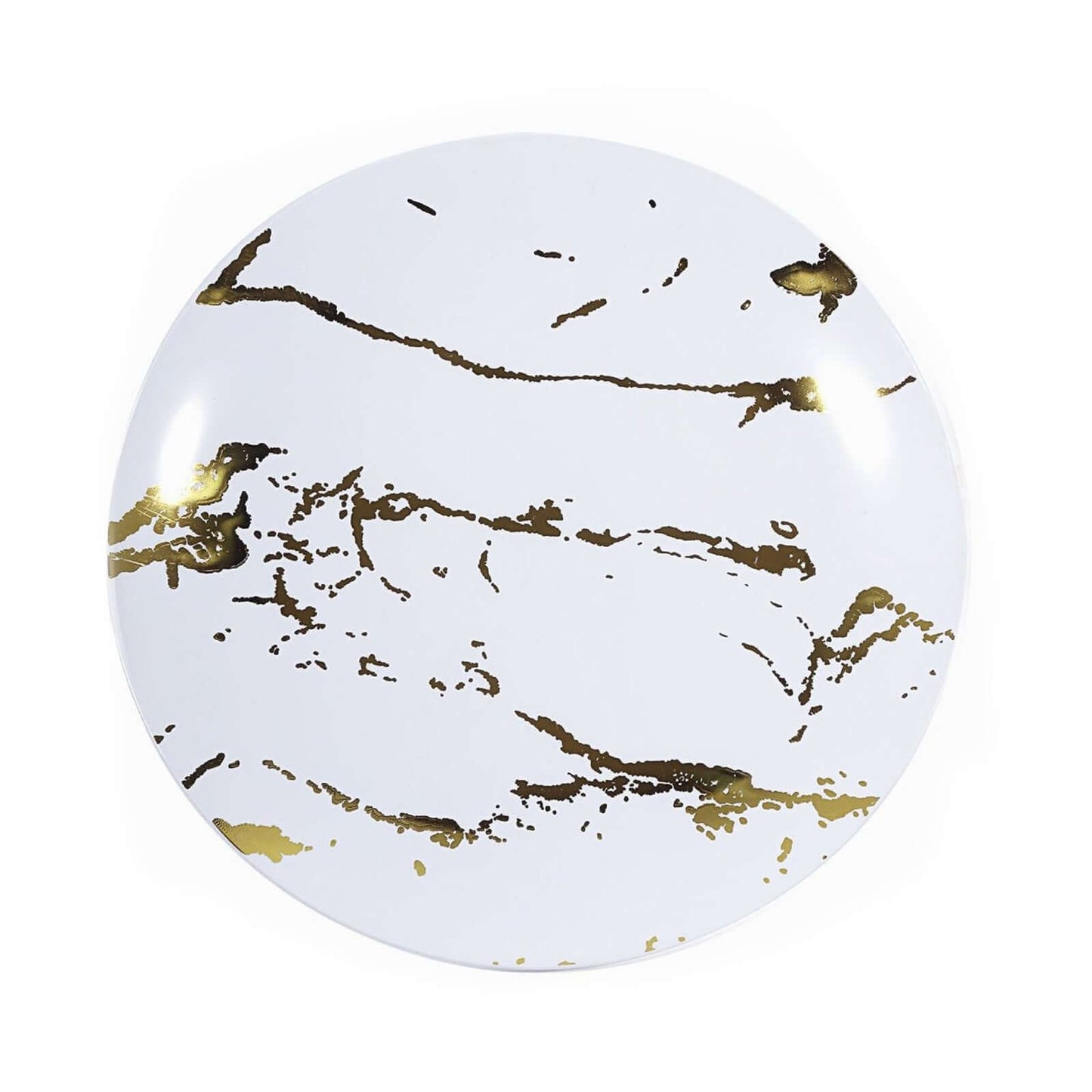 10 - Pack Plastic 8" Round Dessert Plates in White with Gold Marble Print - Disposable Appetizer/Salad Plates for Chic Banquets & Special Occasions - Linen Luxes