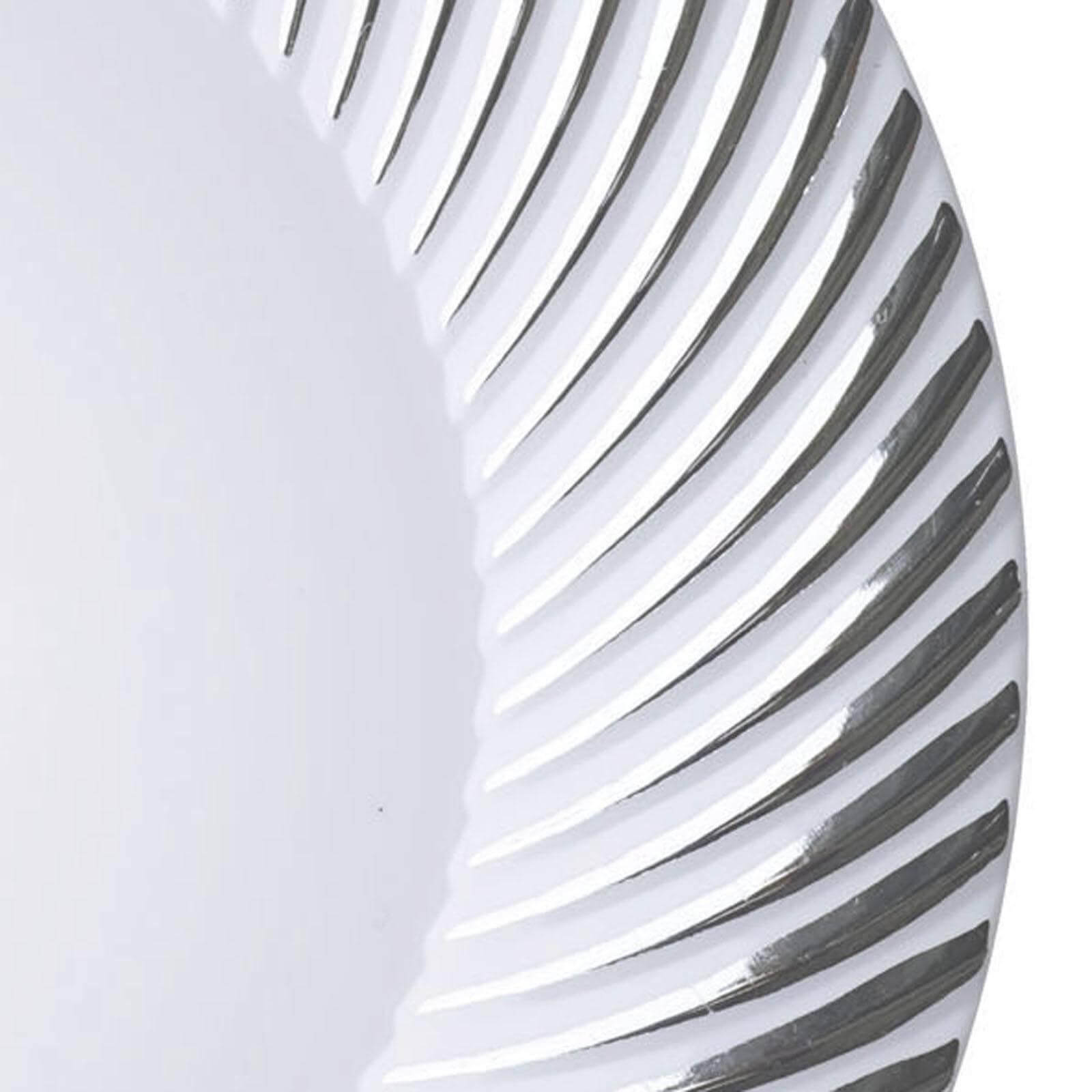 10 - Pack Plastic 9" Round Dinner Plates White with Silver Swirl Rim - Disposable Party Plates - Linen Luxes