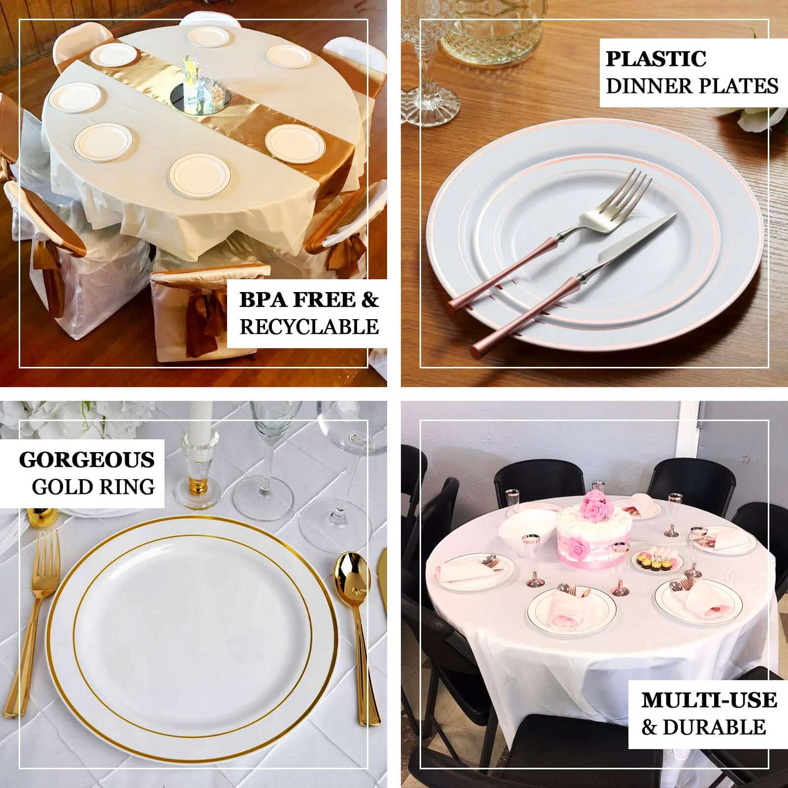 10 - Pack Plastic Dessert Plates Ivory with TrÃ¨s Chic Gold Rim - Disposable Appetizer Plates for Parties 6" - Linen Luxes