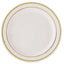 10 - Pack Plastic Dessert Plates Ivory with TrÃ¨s Chic Gold Rim - Disposable Appetizer Plates for Parties 6" - Linen Luxes