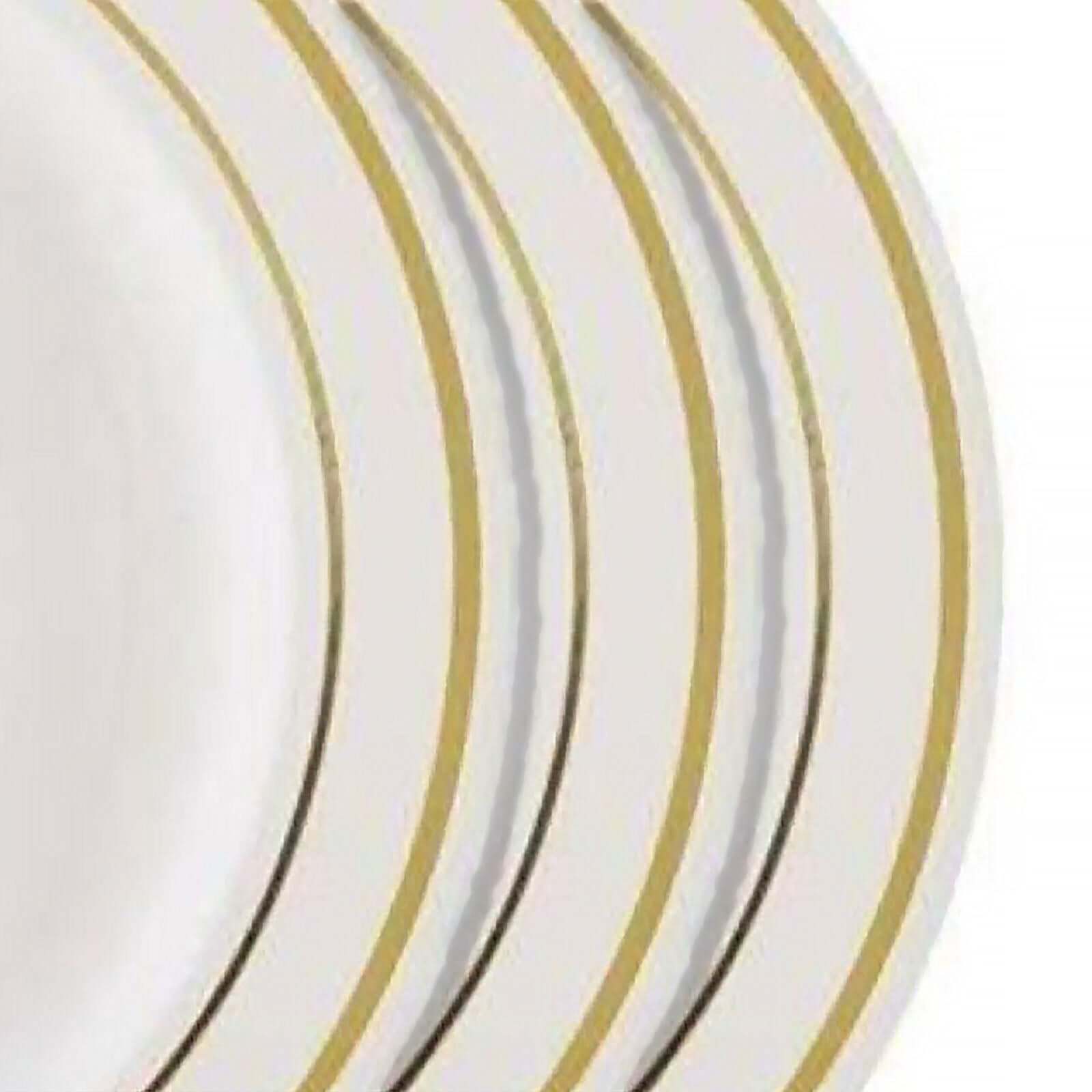 10 - Pack Plastic Dessert Plates Ivory with TrÃ¨s Chic Gold Rim - Disposable Appetizer Plates for Parties 6" - Linen Luxes