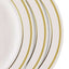 10 - Pack Plastic Dessert Plates Ivory with TrÃ¨s Chic Gold Rim - Disposable Plates for Parties 8" - Linen Luxes