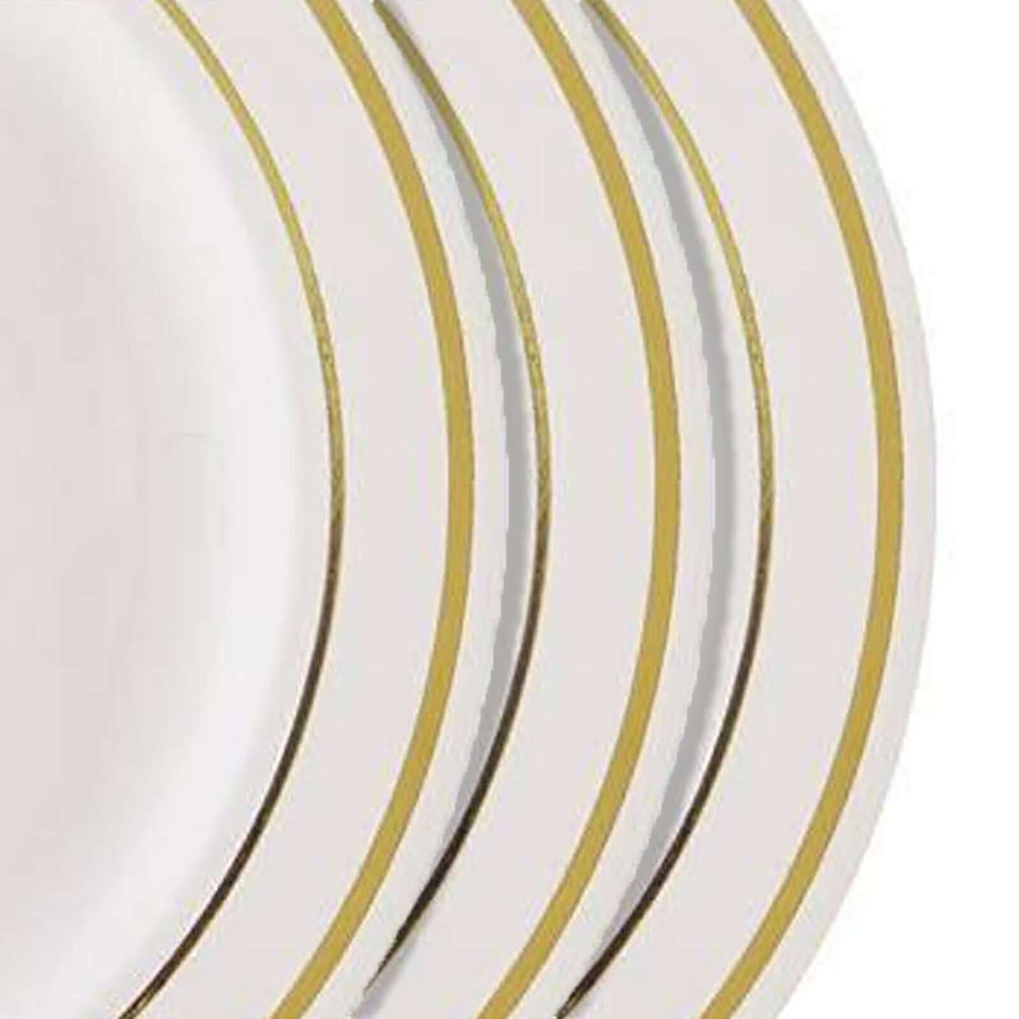 10 - Pack Plastic Dessert Plates Ivory with TrÃ¨s Chic Gold Rim - Disposable Plates for Parties 8" - Linen Luxes