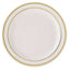 10 - Pack Plastic Dessert Plates Ivory with TrÃ¨s Chic Gold Rim - Disposable Plates for Parties 8" - Linen Luxes