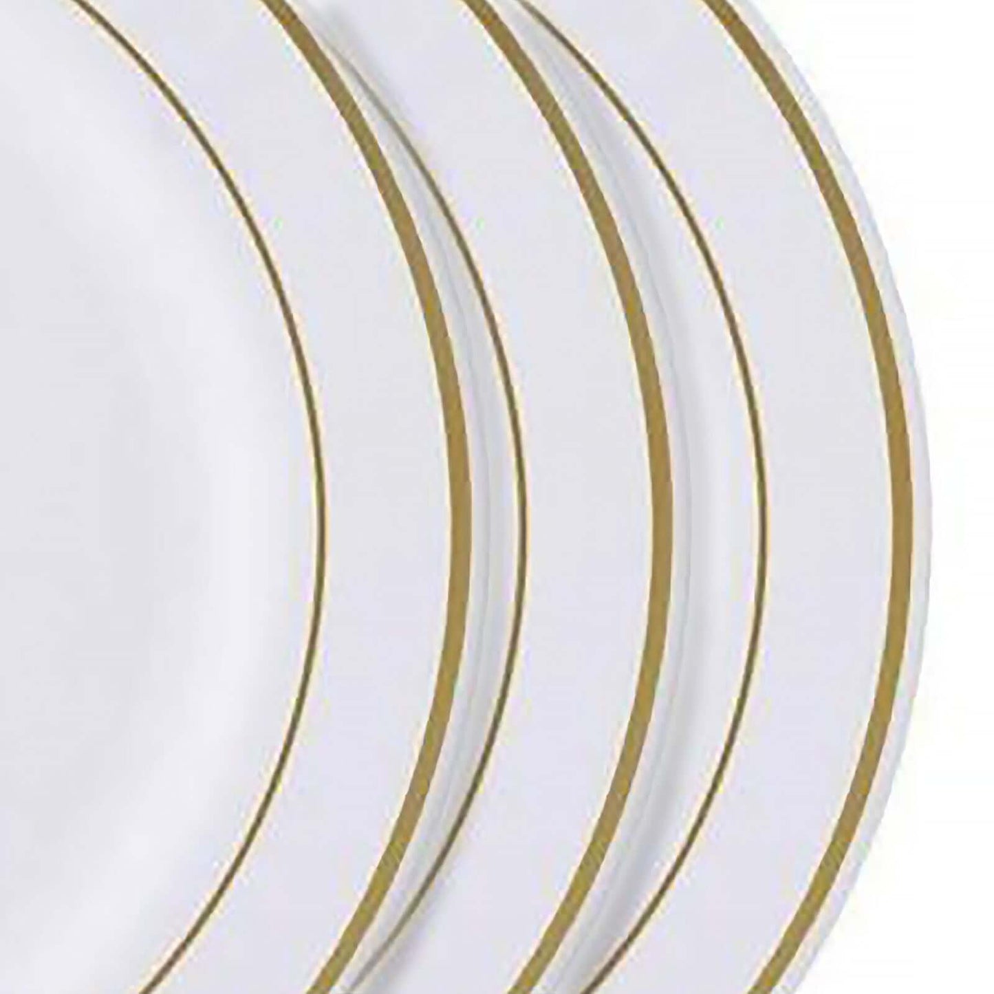 10 - Pack Plastic Dessert Plates White with TrÃ¨s Chic Gold Rim - Disposable Plates for Appetizers 6" - Linen Luxes