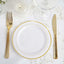 10 - Pack Plastic Dessert Plates White with TrÃ¨s Chic Gold Rim - Disposable Plates for Appetizers 6" - Linen Luxes