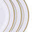 10 - Pack Plastic Dessert Plates White with TrÃ¨s Chic Gold Rim - Disposable Plates for Parties 8" - Linen Luxes