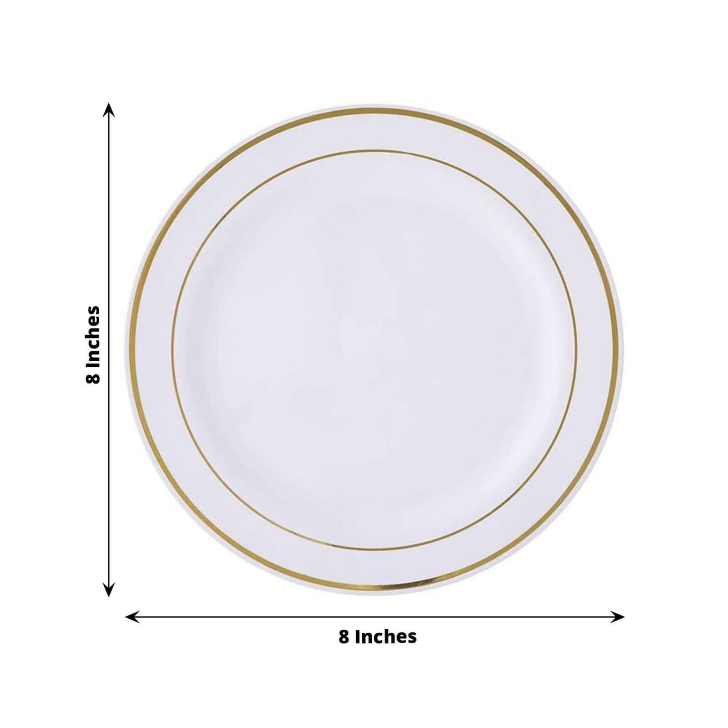 10 - Pack Plastic Dessert Plates White with TrÃ¨s Chic Gold Rim - Disposable Plates for Parties 8" - Linen Luxes
