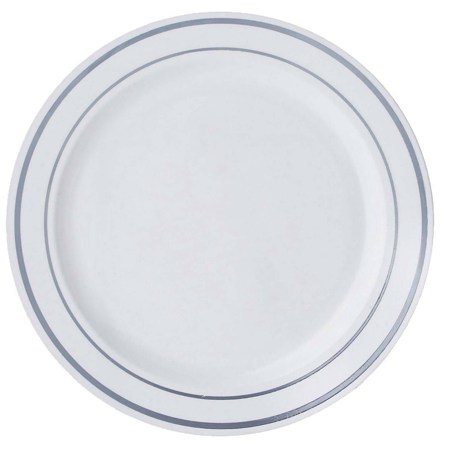 10 - Pack Plastic Dessert Plates White with TrÃ¨s Chic Silver Rim - Disposable Plates for Appetizers 6" - Linen Luxes