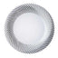 10 - Pack Plastic Dessert Plates White/Silver Swirl Rim - Disposable Plates for Appetizers 6" - Linen Luxes