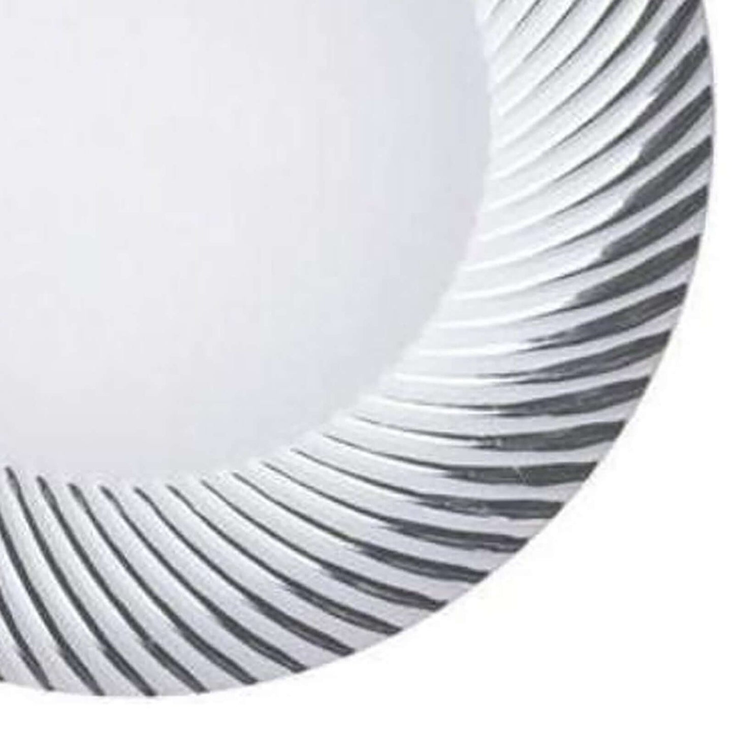 10 - Pack Plastic Dessert Plates White/Silver Swirl Rim - Disposable Plates for Appetizers 6" - Linen Luxes