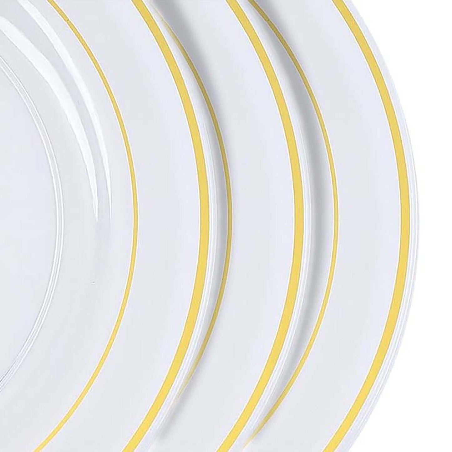 10 - Pack Plastic Dinner Plates Clear with TrÃ¨s Chic Gold Rim - Perfect Disposable Party Plates 10" - Linen Luxes