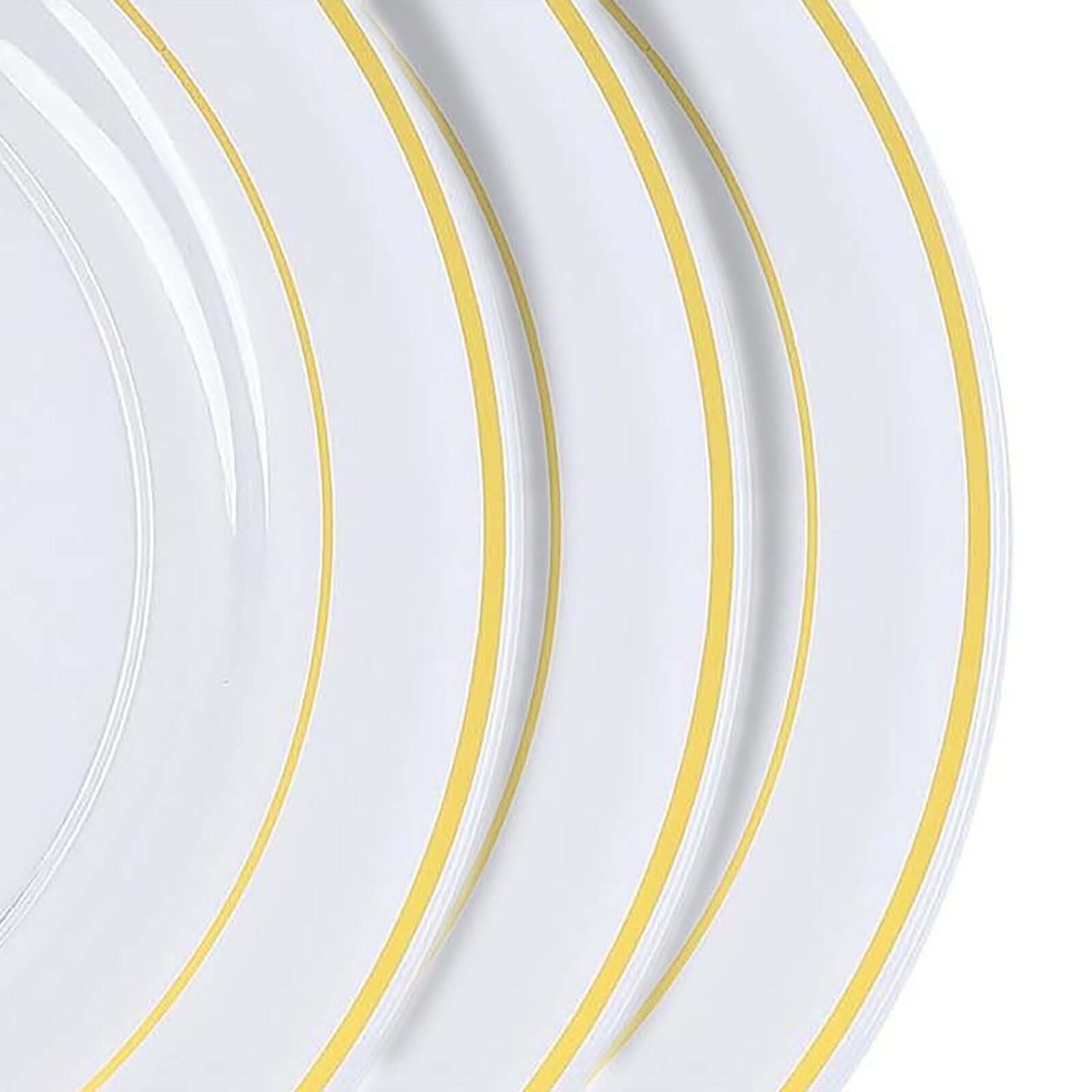 10 - Pack Plastic Dinner Plates Clear with TrÃ¨s Chic Gold Rim - Perfect Disposable Party Plates 10" - Linen Luxes