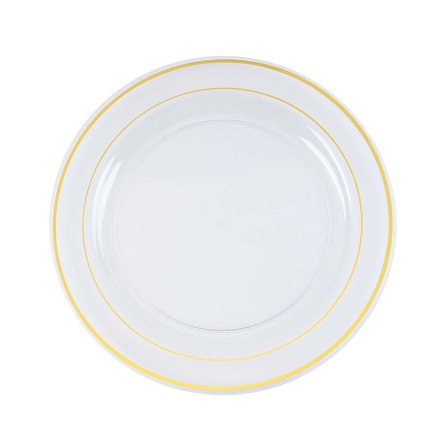 10 - Pack Plastic Dinner Plates Clear with TrÃ¨s Chic Gold Rim - Perfect Disposable Party Plates 10" - Linen Luxes