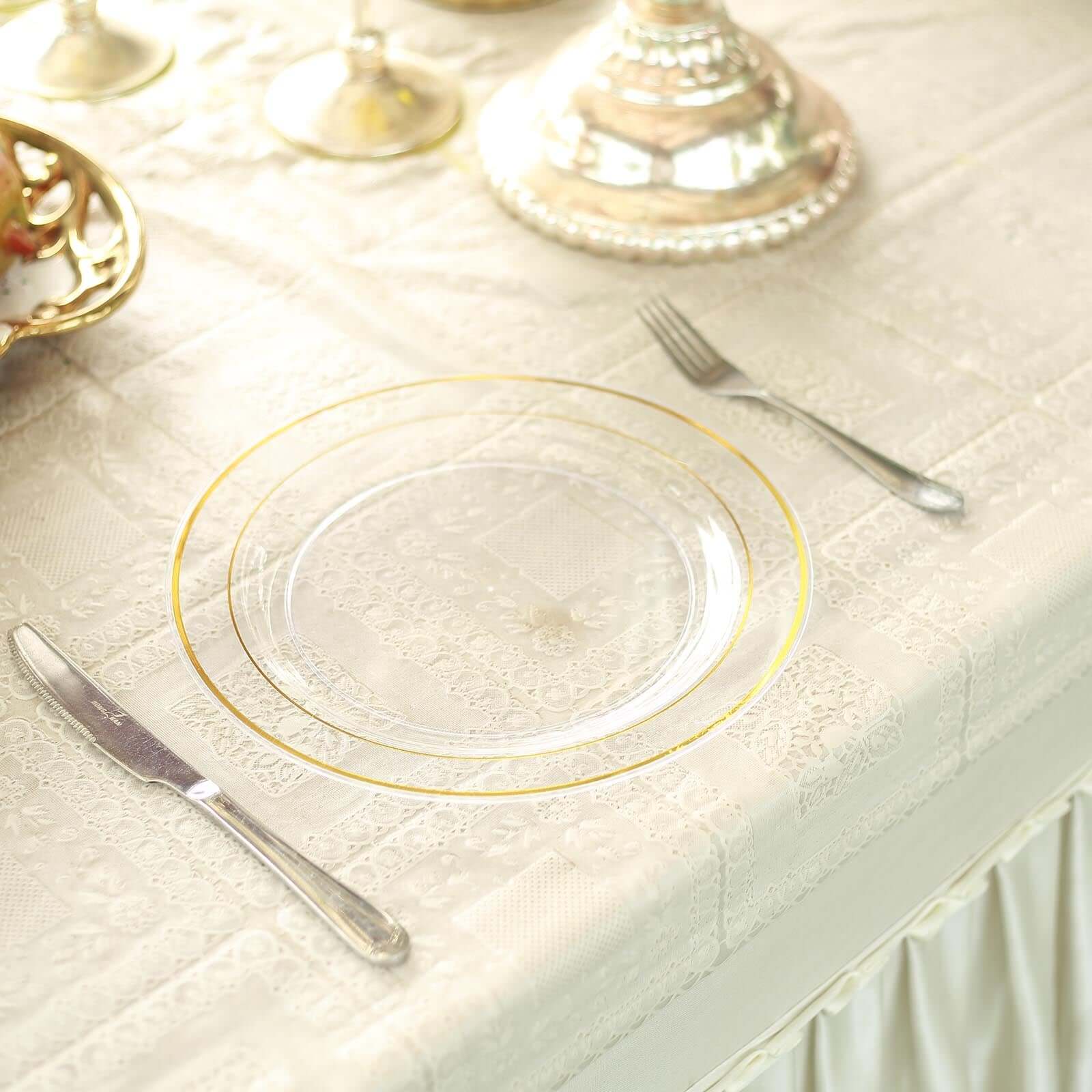 10 - Pack Plastic Dinner Plates Clear with TrÃ¨s Chic Gold Rim - Perfect Disposable Party Plates 10" - Linen Luxes