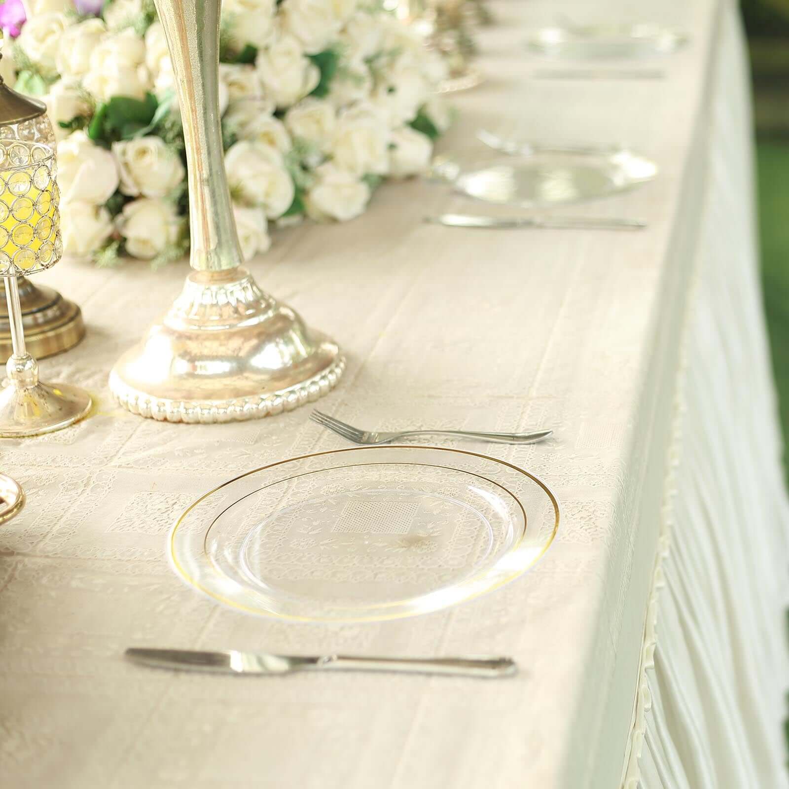 10 - Pack Plastic Dinner Plates Clear with TrÃ¨s Chic Gold Rim - Perfect Disposable Party Plates 10" - Linen Luxes