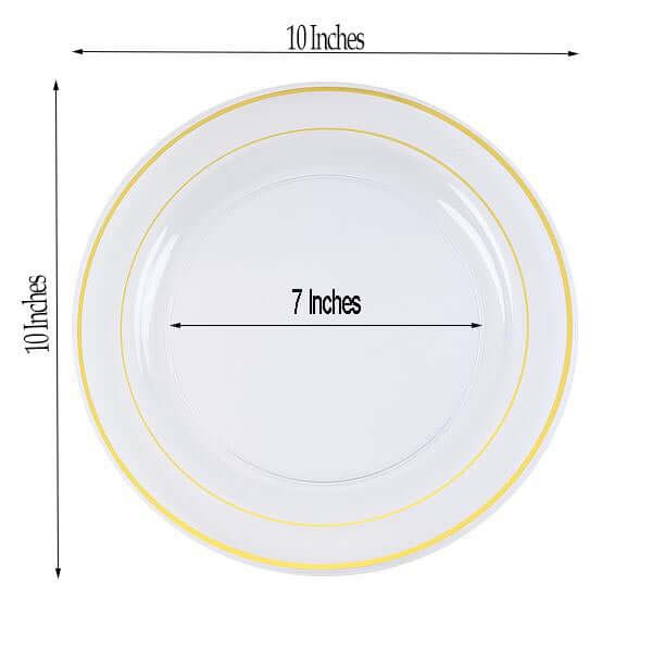 10 - Pack Plastic Dinner Plates Clear with TrÃ¨s Chic Gold Rim - Perfect Disposable Party Plates 10" - Linen Luxes