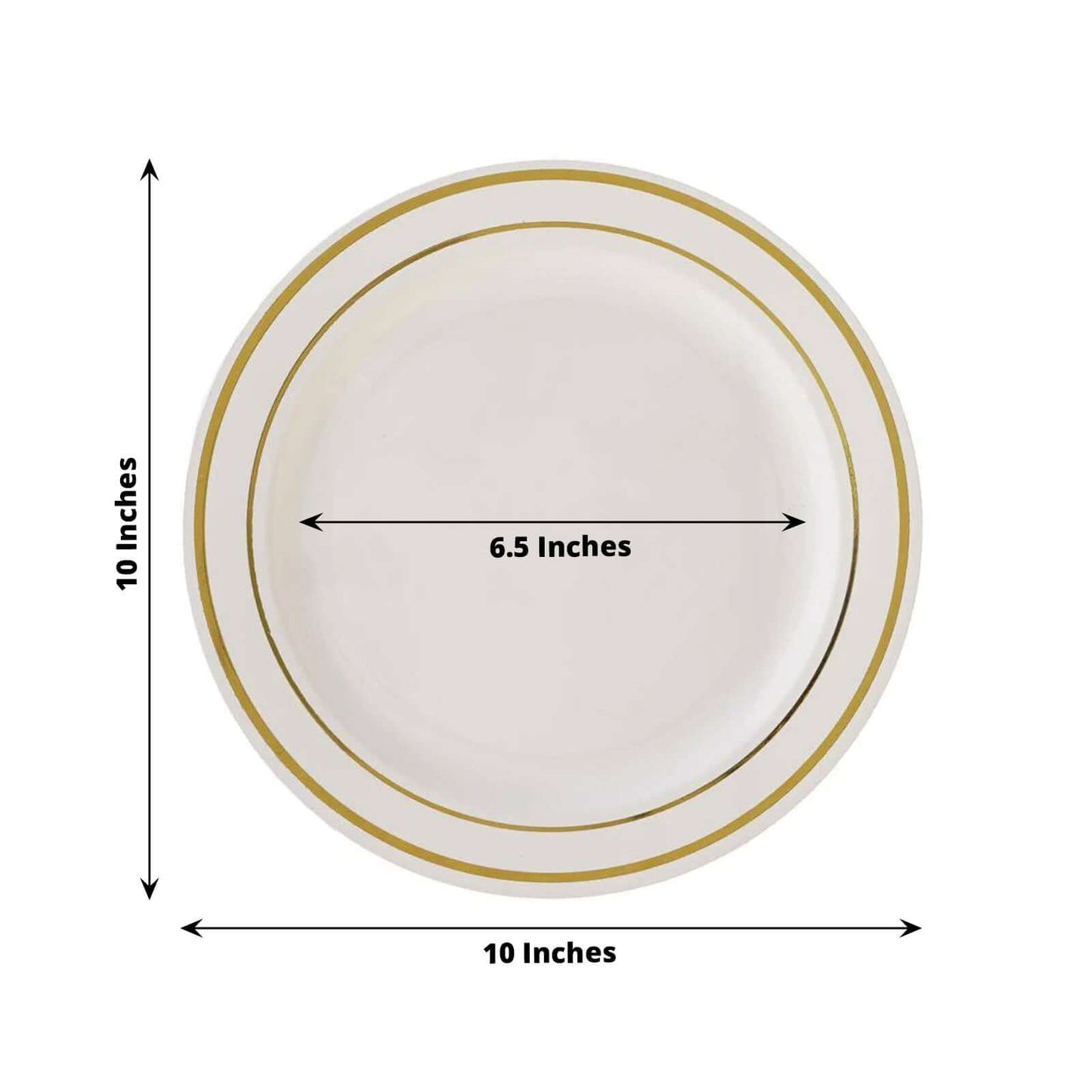 10 - Pack Plastic Dinner Plates Ivory with TrÃ¨s Chic Gold Rim - Disposable Party Plates for Gatherings 10" - Linen Luxes