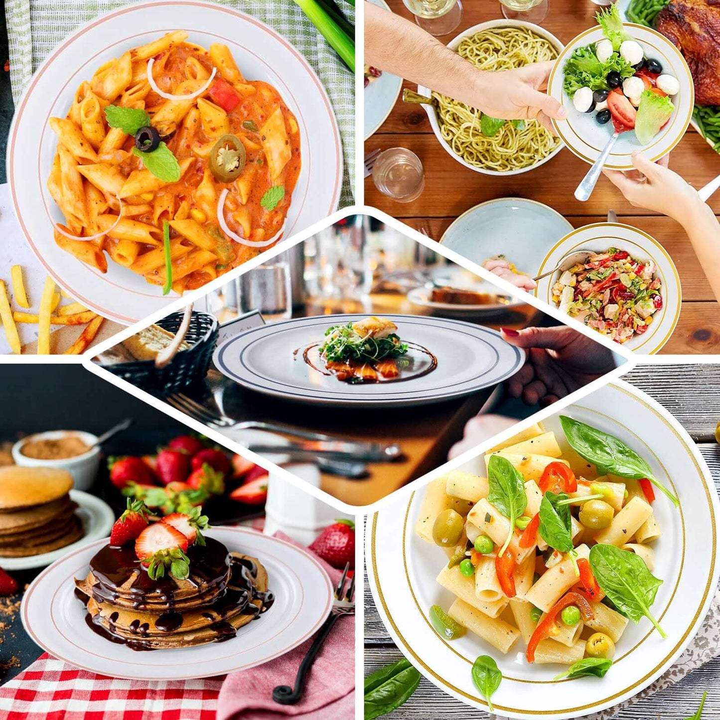 10 - Pack Plastic Dinner Plates Ivory with TrÃ¨s Chic Gold Rim - Disposable Party Plates for Gatherings 10" - Linen Luxes