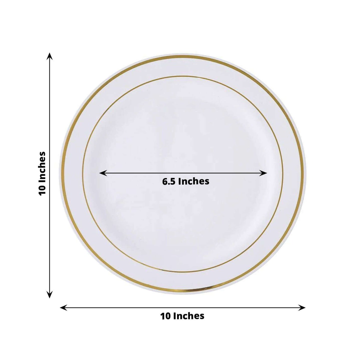 10 - Pack Plastic Dinner Plates White with TrÃ¨s Chic Gold Rim - Perfect Disposable Party Plates 10" - Linen Luxes
