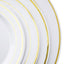 10 - Pack Plastic Dinner Plates White with TrÃ¨s Chic Gold Rim - Perfect Disposable Party Plates 10" - Linen Luxes