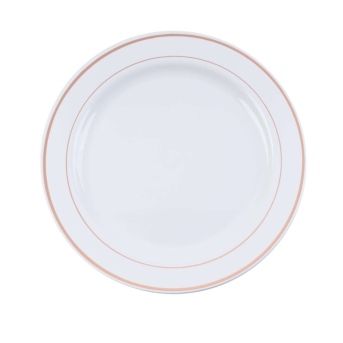 10 - Pack Plastic Dinner Plates White with TrÃ¨s Chic Rose Gold Rim - Perfect Disposable Party Plates 10" - Linen Luxes