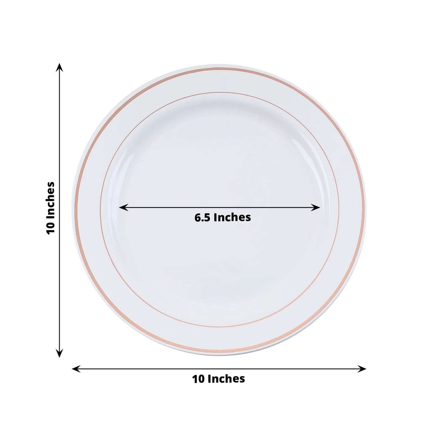 10 - Pack Plastic Dinner Plates White with TrÃ¨s Chic Rose Gold Rim - Perfect Disposable Party Plates 10" - Linen Luxes