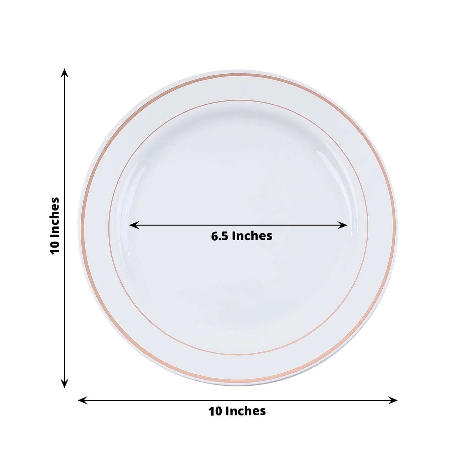 10 - Pack Plastic Dinner Plates White with TrÃ¨s Chic Rose Gold Rim - Perfect Disposable Party Plates 10" - Linen Luxes