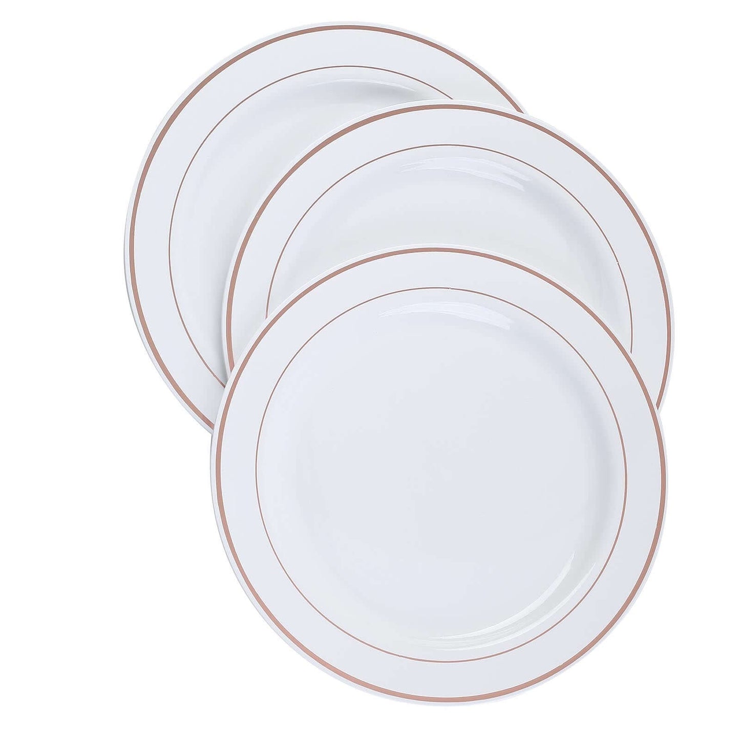 10 - Pack Plastic Dinner Plates White with TrÃ¨s Chic Rose Gold Rim - Perfect Disposable Party Plates 10" - Linen Luxes