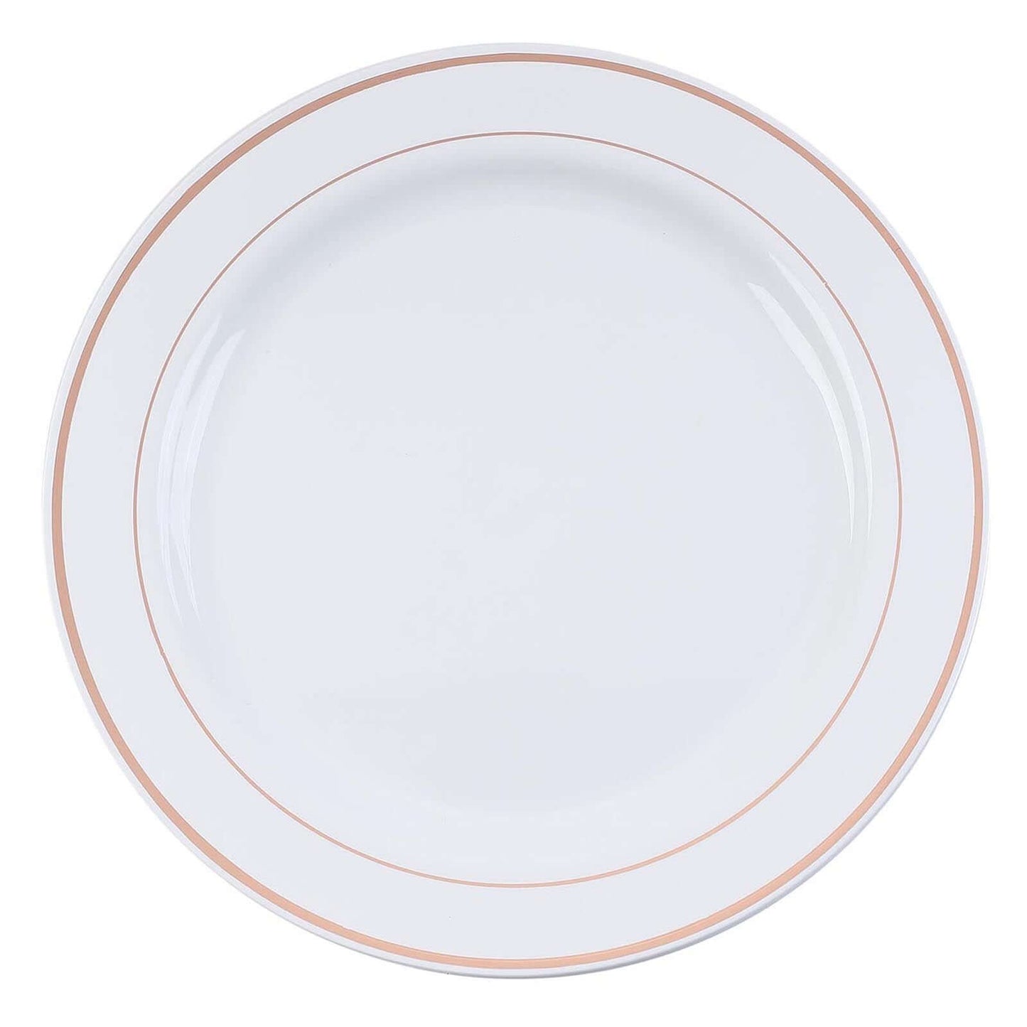 10 - Pack Plastic Dinner Plates White with TrÃ¨s Chic Rose Gold Rim - Perfect Disposable Party Plates 10" - Linen Luxes